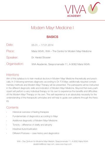 MMM I - Basic Course - VIVA - Das Zentrum fÃ¼r Moderne Mayr Medizin