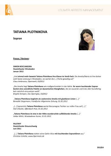 TATIANA PLOTNIKOVA - leuwer artists management