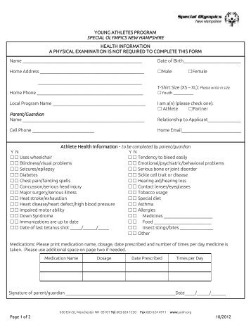Young Athletes Registration Form - Special Olympics - New ...