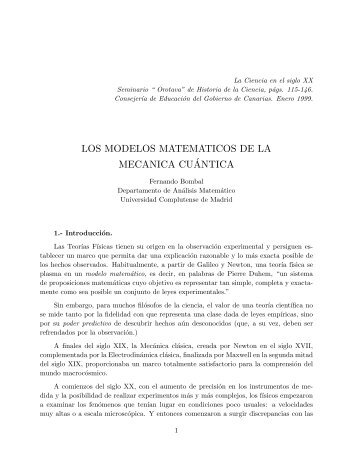 Los modelos matemÃ¡ticos de las MecÃ¡nica CuÃ¡ntica. - Facultad de ...