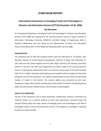 SYMPOSIUM REPORT International Symposium on Emerging ... - JIIT