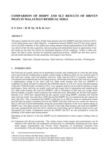 Comparison of High Strain Dynamic Pile Test ... - Gnpgeo.com.my