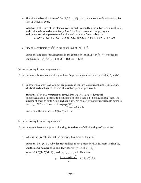 163 Discrete Mathematics Review 2 Use the following to answer ...