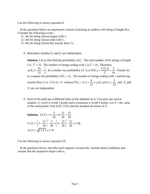 163 Discrete Mathematics Review 2 Use the following to answer ...