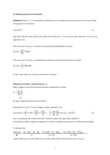 Note sulla funzione generatrice dei momenti