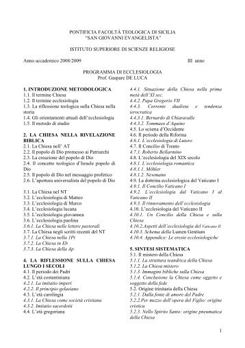 Programma di Ecclesiologia - Pontificia Facolta' Teologica di Sicilia