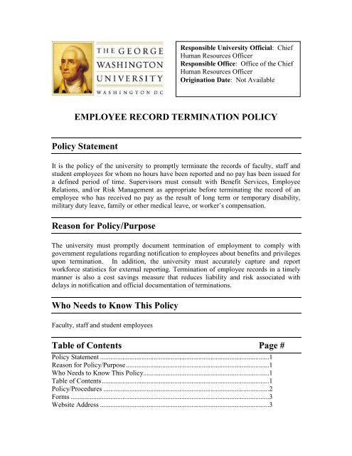 EMPLOYEE RECORD TERMINATION POLICY Policy Statement ...