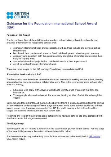 Guidance for the Foundation International School Award (ISA)