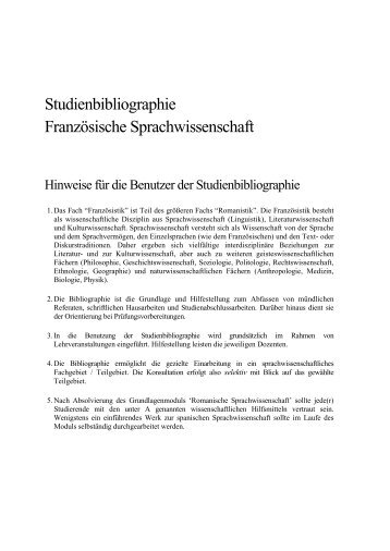 Studienbibliographie Französische ... - Universität Bonn