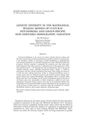 genetic diversity in the matrilineal whales: models of cultural ...