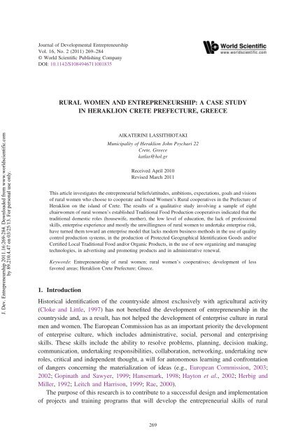 RURAL WOMEN AND ENTREPRENEURSHIP: A CASE STUDY IN ...