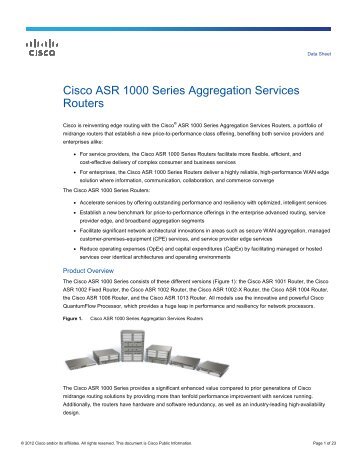 Cisco ASR 1000 Series Aggregation Services Routers - Ipland