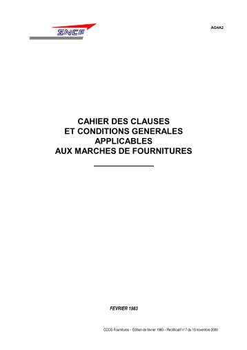 Cahier des Clauses et Conditions GÃ©nÃ©rales Fournitures - RFF