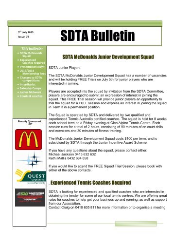 SDTA Bulletin - Southern Districts Tennis Association