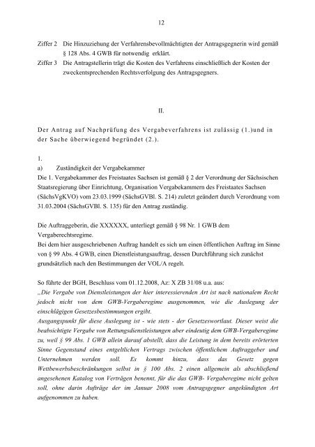 1. Vergabekammer des Freistaates Sachsen Beschluss