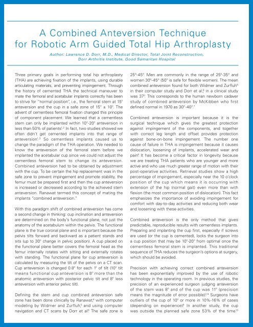 A Combined Anteversion Technique for Robotic Arm Guided Total ...