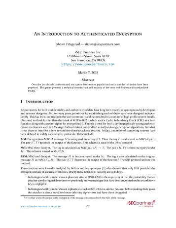 an introduction to authenticated encryption - iSEC Partners