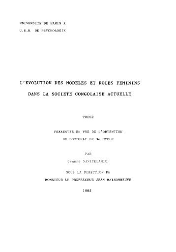 l'evolution des modeles et roles feminins dans la societe congolaise ...