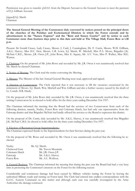 Transcript Historical Minute Book 1952 to 1965 - Ashdown Forest