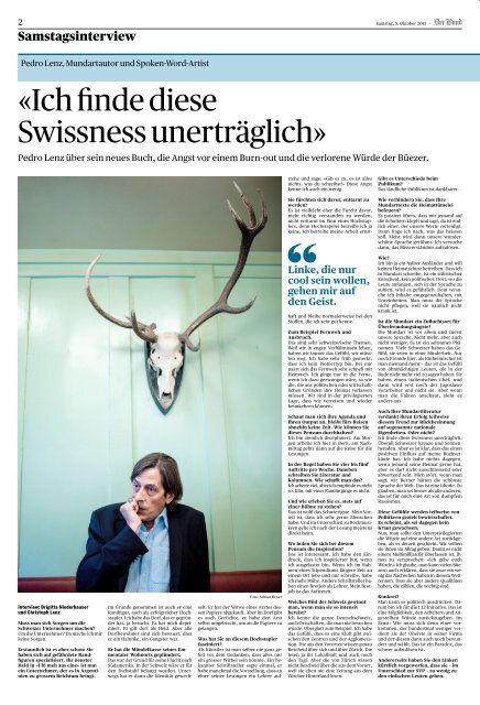 Der Bund vom 5. Oktober 2013 - Pedro Lenz