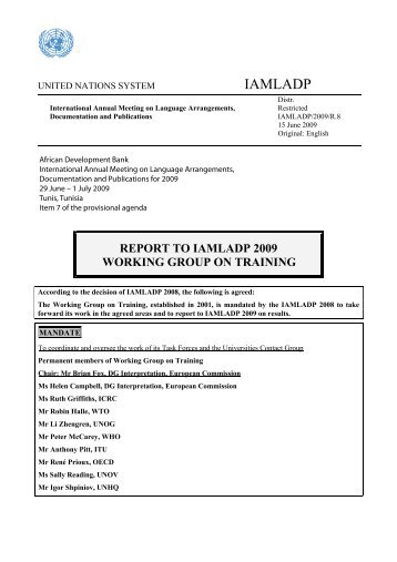 report to iamladp 2009 working group on training