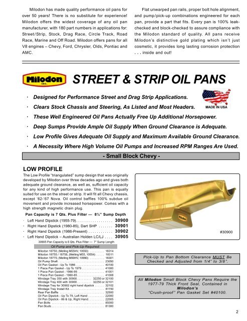Milodon 30401 Street And Strip Style Deep Sump Oil Pan