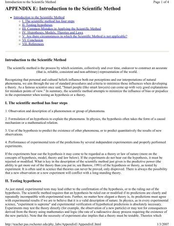 APPENDIX E: Introduction to the Scientific Method - The Harris ...