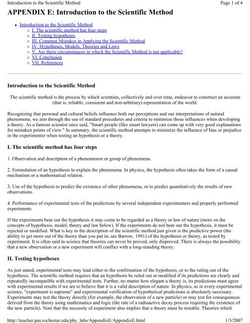 APPENDIX E: Introduction to the Scientific Method - The Harris ...