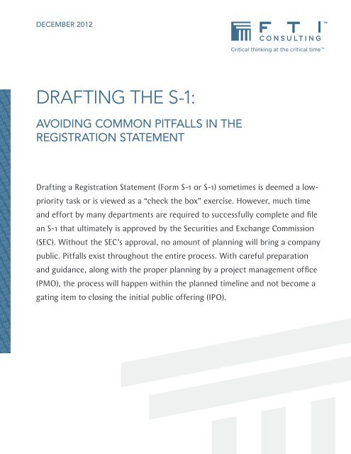 Drafting the S-1: Avoiding Common Pitfalls in the ... - FTI Consulting