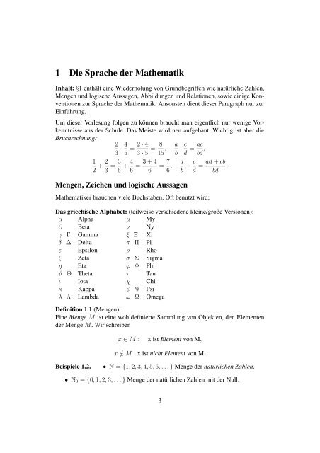 Skript zur Vorlesung Analysis 1 im SS2011 - Johannes Gutenberg ...