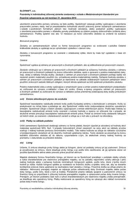 Individuálna účtovná závierka SLOVNAFT, a.s. k 31. 12. 2010