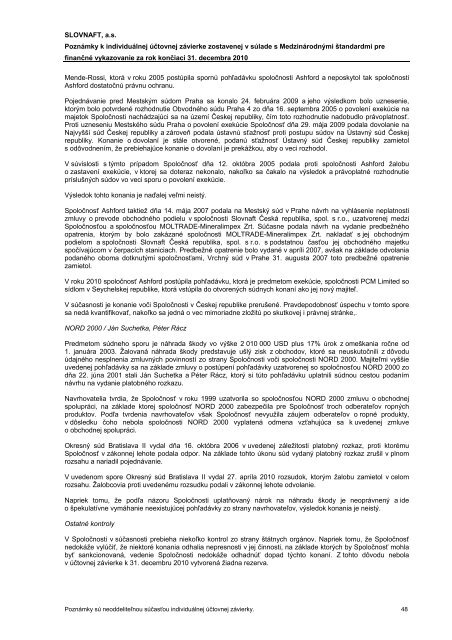 Individuálna účtovná závierka SLOVNAFT, a.s. k 31. 12. 2010