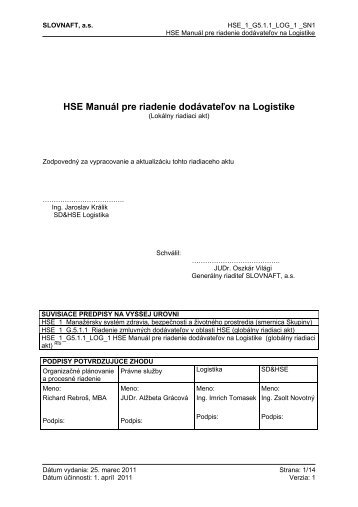 Manuál pre dodávateľov na Logistike (pdf, 729 kB) - Slovnaft