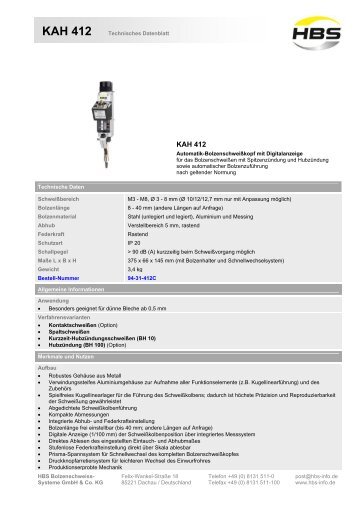 technisches datenblatt - HBS Bolzenschweiß-Systeme