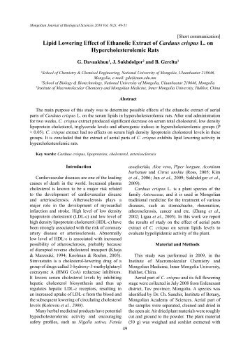 Lipid Lowering Effect of Ethanolic Extract of Carduus crispus L. on ...