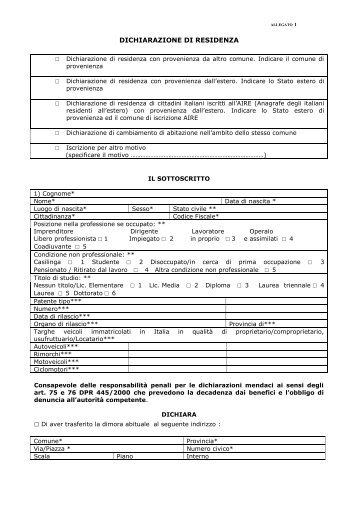 Allegato 1 - dichiarazione di residenza - Comune di Chignolo d'Isola