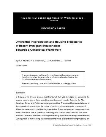 Differential Incorporation and Housing Trajectories of Recent ...