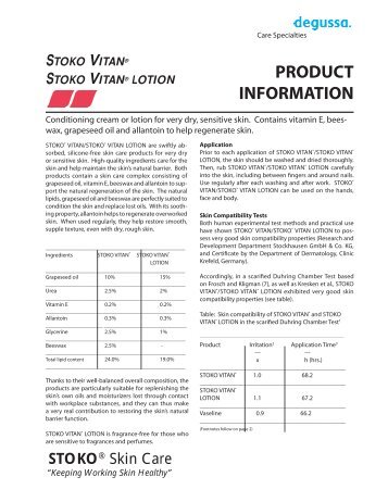 Product Information Sheet - STOKO Skin Care