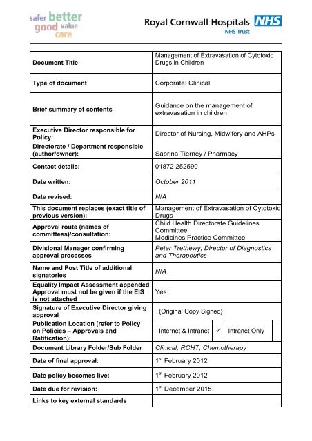 Extravasation Chart