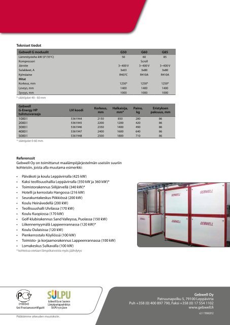 Gebwell G Maalämpöpumppu suuriin pinta-alaltaan ... - Gebwell Oy
