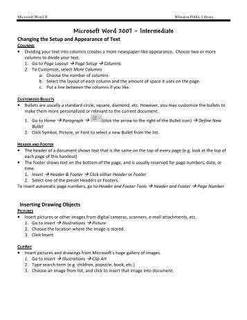 Microsoft Word 2007 Microsoft Word 2007 Ã¢Â€Â“ Intermediate