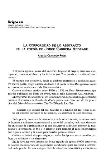 LA CORPOREIDAD DE LO ABSTRACTO EN LA POESÍA DE ...