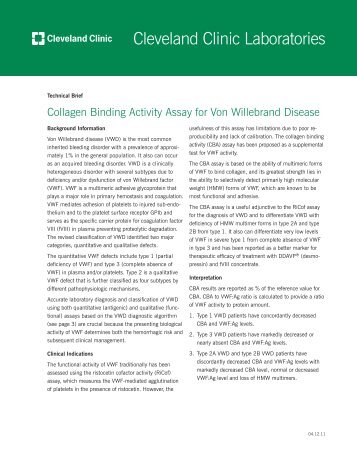 Collagen Binding Activity Assay for Von Willebrand Disease