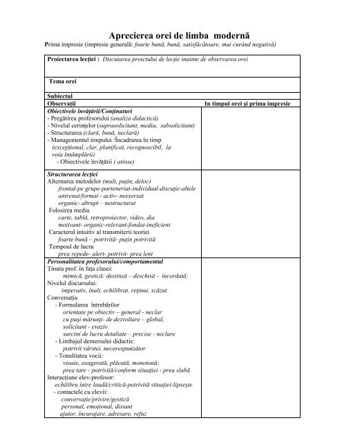 Fisa de observatie