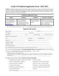 Grade 10 Trailhead Application Form - 2011-2012 - Employer Registry