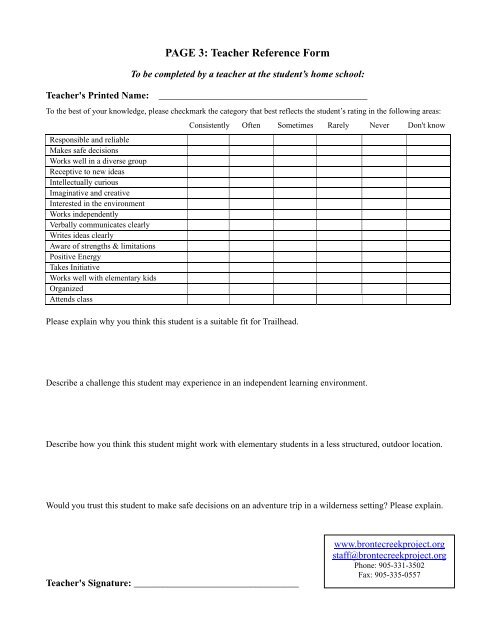 Grade 10 Trailhead Application Form - 2011-2012 - Employer Registry