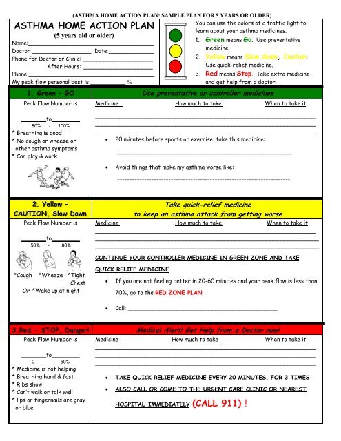 Asthma Home Action Plan Call 911
