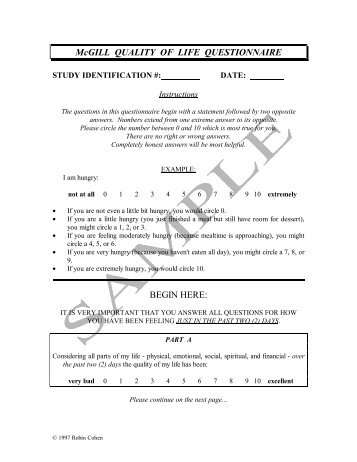 McGILL QUALITY OF LIFE QUESTIONNAIRE - NINDS Common ...