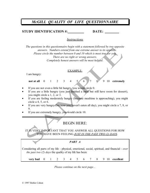 McGILL QUALITY OF LIFE QUESTIONNAIRE - NINDS Common ...