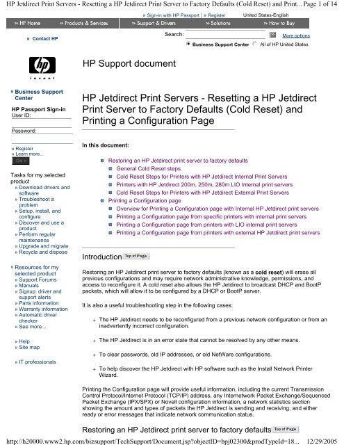 Resetting a HP Jetdirect - Printer Manuals and Reference Material